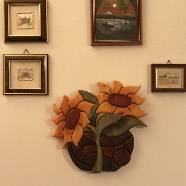 Quadro con vaso di girasoli