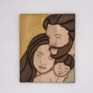 quadro Famiglia con bambino in legno creazione artigianale