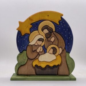 Presepe in legno con notte stellata creazione artigianale