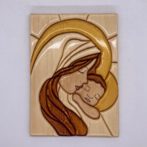 donna con bambino in legno creazione artigianale