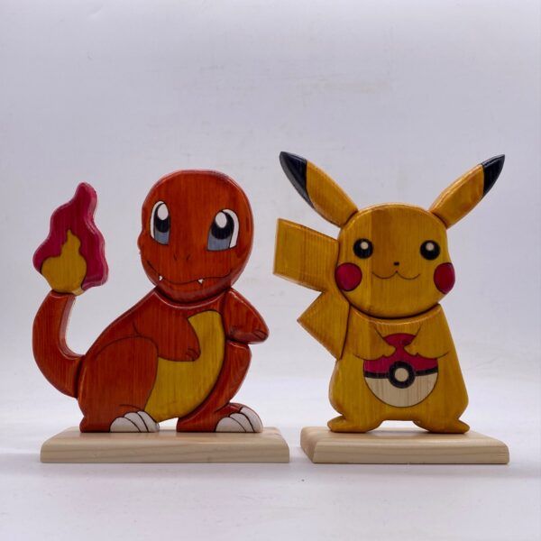 Charmander in legno e Pikachu in legno creazione artigianale