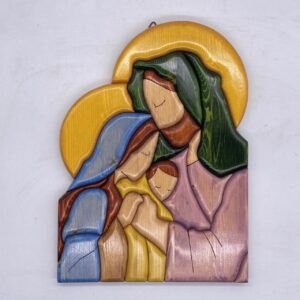 Amore eterno: un quadro che celebra la famiglia sacra in legno creazione artigianale