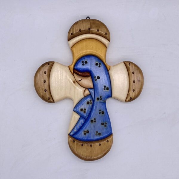 croce con madonnina in legno creazione artigianale