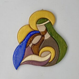 sacra famiglia in legno, lavorazione artigianale